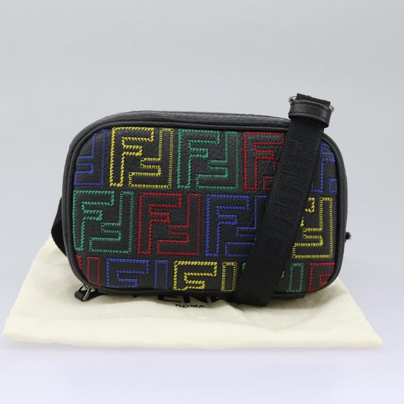 FENDI Zucca Canvas Shoulder Bag Multicolor Black Auth 112594A
