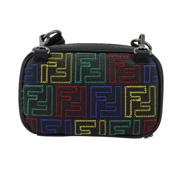 FENDI Zucca Canvas Shoulder Bag Multicolor Black Auth 112594A