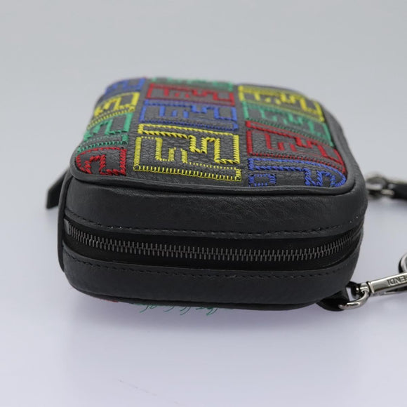 FENDI Zucca Canvas Shoulder Bag Multicolor Black Auth 112594A