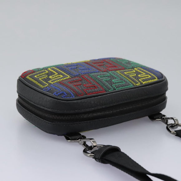 FENDI Zucca Canvas Shoulder Bag Multicolor Black Auth 112594A
