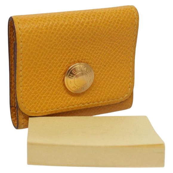 HERMES Mini Memo Cover Arajif Leather Yellow Auth 112632