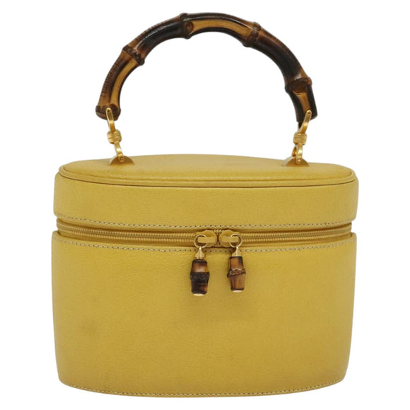 GUCCI Bamboo Vanity Cosmetic Pouch Leather Yellow 000 984 0232 Auth 112668