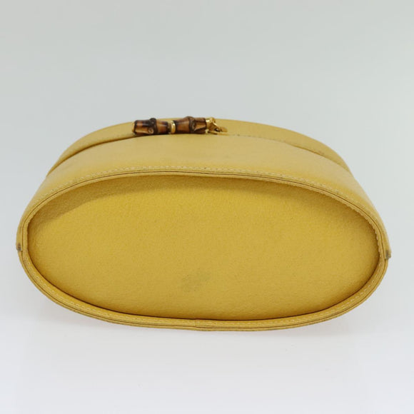 GUCCI Bamboo Vanity Cosmetic Pouch Leather Yellow 000 984 0232 Auth 112668