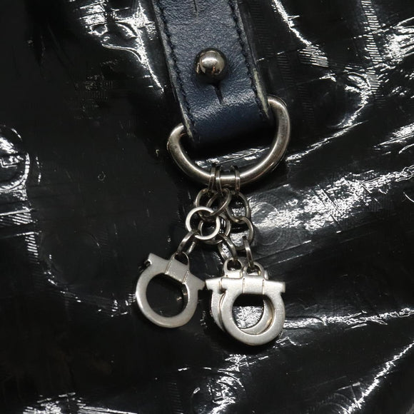 Salvatore Ferragamo Hand Bag Enamel Black Auth 112681