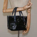Salvatore Ferragamo Hand Bag Enamel Black Auth 112681-21