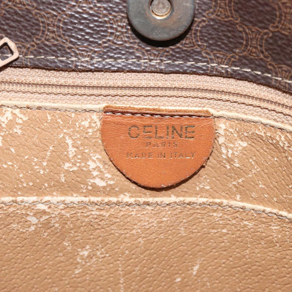 CELINE Macadam Canvas Shoulder Bag PVC Leather Brown Gold Auth 112747