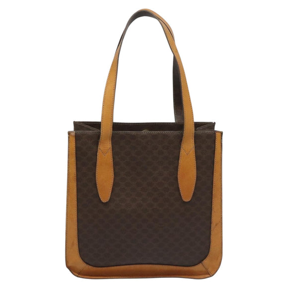 CELINE Macadam Canvas Shoulder Bag PVC Leather Brown Gold Auth 112747