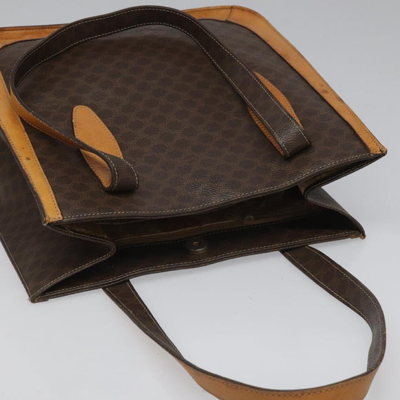 CELINE Macadam Canvas Shoulder Bag PVC Leather Brown Gold Auth 112747