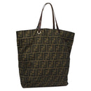 FENDI Zucca Canvas Tote Bag Brown Black Auth 112832-1