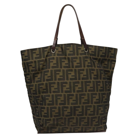 FENDI Zucca Canvas Tote Bag Brown Black Auth 112832