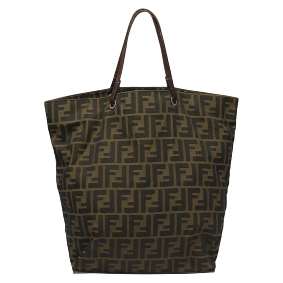 FENDI Zucca Canvas Tote Bag Brown Black Auth 112832
