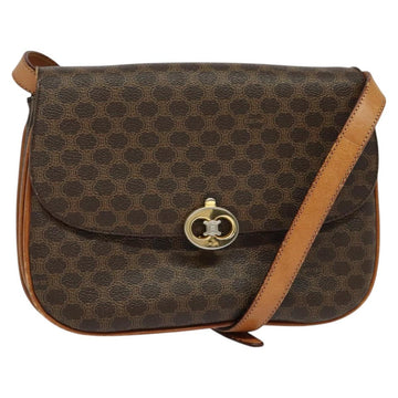 CELINE Macadam Canvas Shoulder Bag PVC Leather Brown Gold Auth 112874