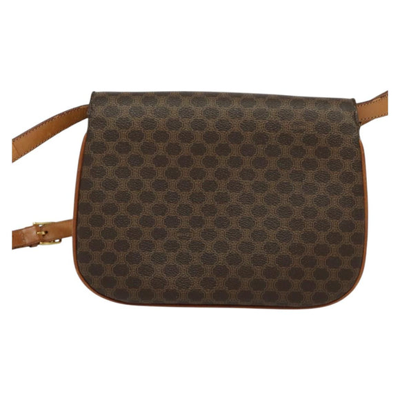 CELINE Macadam Canvas Shoulder Bag PVC Leather Brown Gold Auth 112874