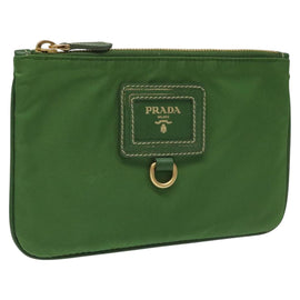 PRADA Pouch Nylon Green Gold Auth 112876
