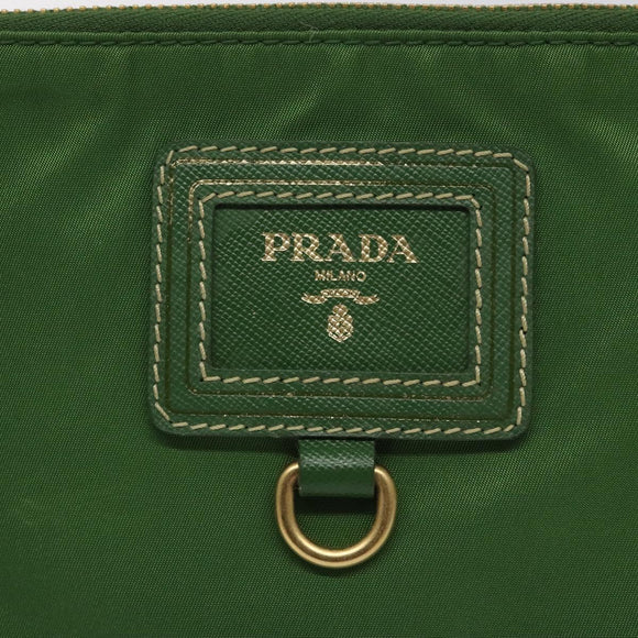 PRADA Pouch Nylon Green Gold Auth 112876