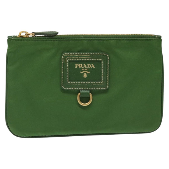 PRADA Pouch Nylon Green Gold Auth 112876