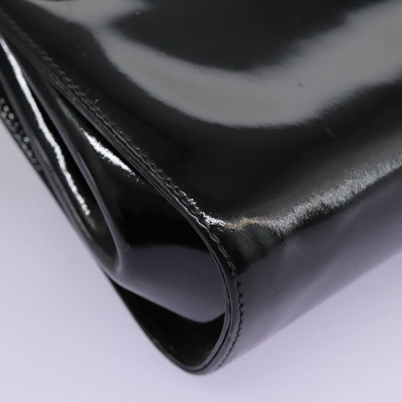 Salvatore Ferragamo Gancini Shoulder Bag Enamel Black Gold Auth 112878