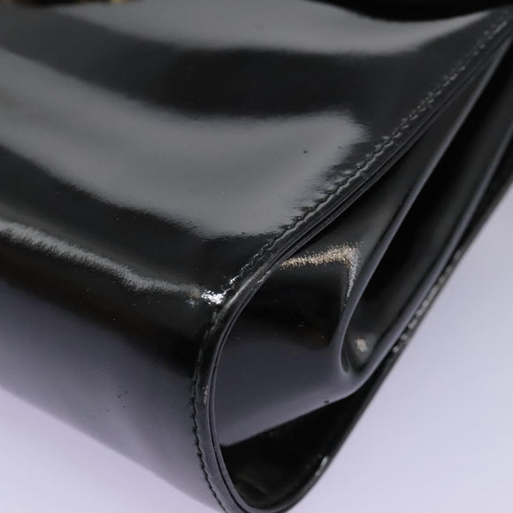 Salvatore Ferragamo Gancini Shoulder Bag Enamel Black Gold Auth 112878