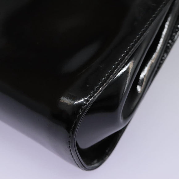 Salvatore Ferragamo Gancini Shoulder Bag Enamel Black Gold Auth 112878