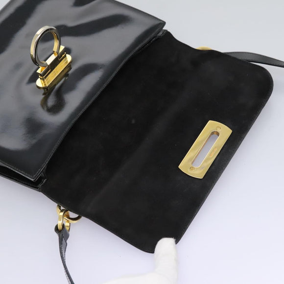 Salvatore Ferragamo Gancini Shoulder Bag Enamel Black Gold Auth 112878
