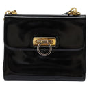 Salvatore Ferragamo Gancini Shoulder Bag Enamel Black Gold Auth 112878-13