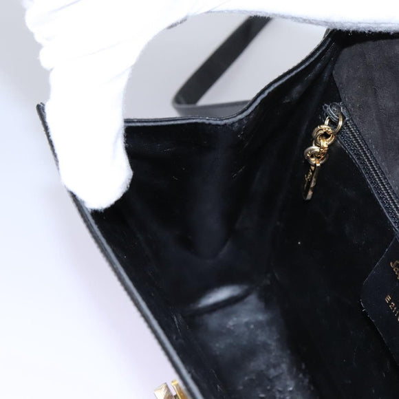 Salvatore Ferragamo Gancini Shoulder Bag Enamel Black Gold Auth 112878
