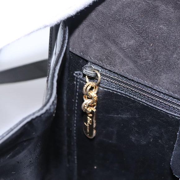 Salvatore Ferragamo Gancini Shoulder Bag Enamel Black Gold Auth 112878