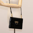 Salvatore Ferragamo Gancini Shoulder Bag Enamel Black Gold Auth 112878-24