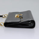 Salvatore Ferragamo Gancini Shoulder Bag Enamel Black Gold Auth 112878-3