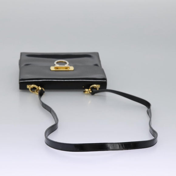 Salvatore Ferragamo Gancini Shoulder Bag Enamel Black Gold Auth 112878