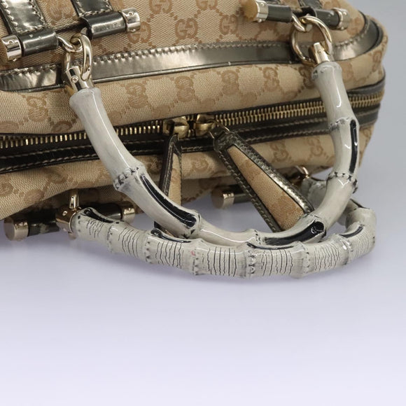 GUCCI Bamboo GG Canvas Hand Bag 2way Beige Auth 112922