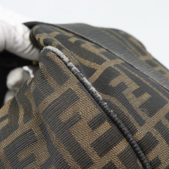 FENDI Zucca Canvas Vanity Pouch Brown Black gold Auth 112925