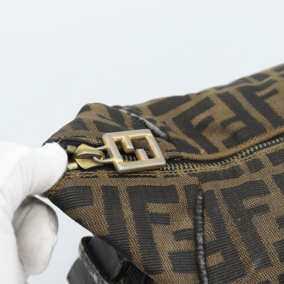 FENDI Zucca Canvas Vanity Pouch Brown Black gold Auth 112925