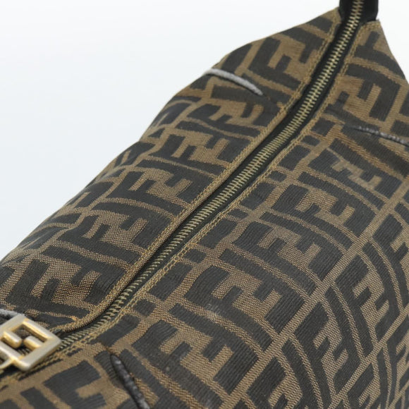 FENDI Zucca Canvas Vanity Pouch Brown Black gold Auth 112925