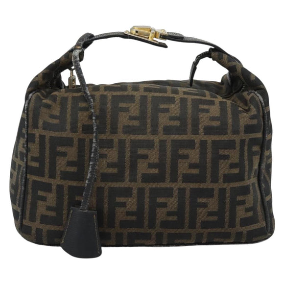 FENDI Zucca Canvas Vanity Pouch Brown Black gold Auth 112925