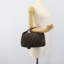 FENDI Zucca Canvas Vanity Pouch Brown Black gold Auth 112925-25