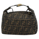 FENDI Zucca Canvas Vanity Pouch Brown Black gold Auth 112925-2