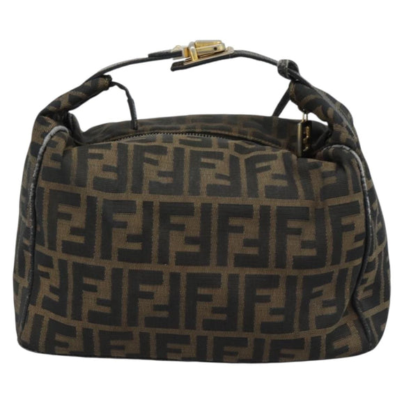 FENDI Zucca Canvas Vanity Pouch Brown Black gold Auth 112925