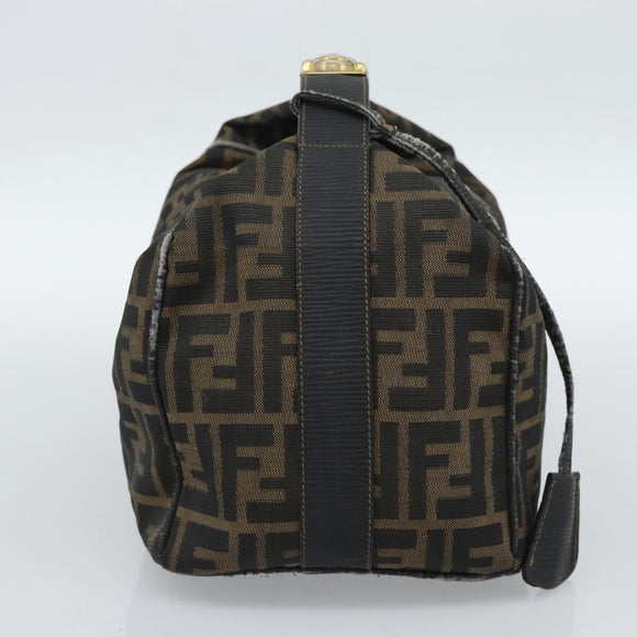 FENDI Zucca Canvas Vanity Pouch Brown Black gold Auth 112925