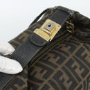 FENDI Zucca Canvas Vanity Pouch Brown Black gold Auth 112925-6