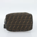 FENDI Zucca Canvas Vanity Pouch Brown Black gold Auth 112925-14