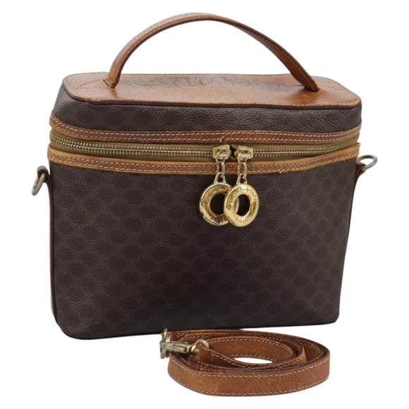 CELINE Macadam Canvas Vanity Hand Bag PVC Leather 2way Brown Auth 112929