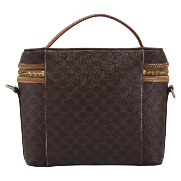 CELINE Macadam Canvas Vanity Hand Bag PVC Leather 2way Brown Auth 112929
