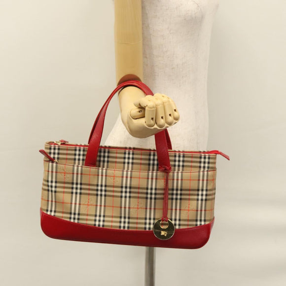 BURBERRY Nova Check Hand Bag Canvas Beige Auth 112952