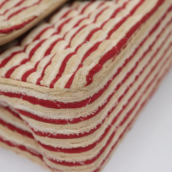 CHANEL Matelasse 25 Border Double Flap Chain Hand Cotton Red CC Auth 112984A