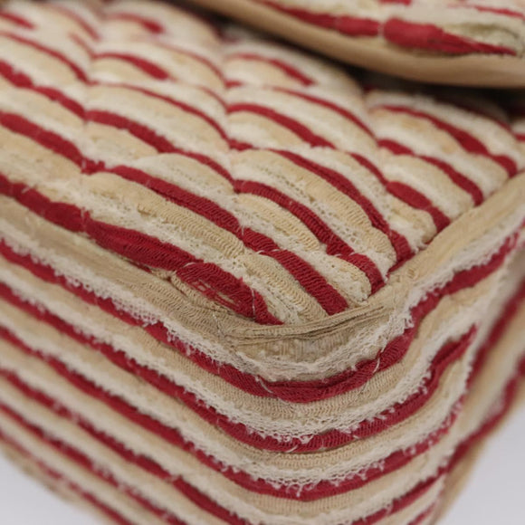 CHANEL Matelasse 25 Border Double Flap Chain Hand Cotton Red CC Auth 112984A