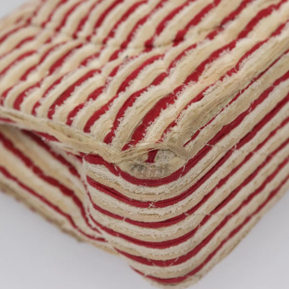 CHANEL Matelasse 25 Border Double Flap Chain Hand Cotton Red CC Auth 112984A