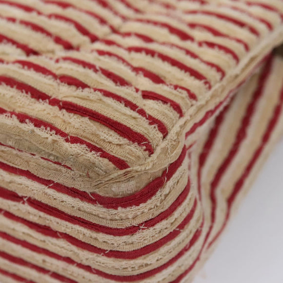 CHANEL Matelasse 25 Border Double Flap Chain Hand Cotton Red CC Auth 112984A