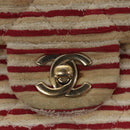 CHANEL Matelasse 25 Border Double Flap Chain Hand Cotton Red CC Auth 112984A-19