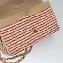CHANEL Matelasse 25 Border Double Flap Chain Hand Cotton Red CC Auth 112984A-25